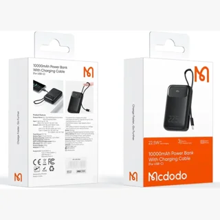 پاوربانک 10000 تایپ‌سی و USB-A توان 22.5 وات مک‌دودو 324 با کابل تایپ‌سی و نمایشگر دیجیتالی